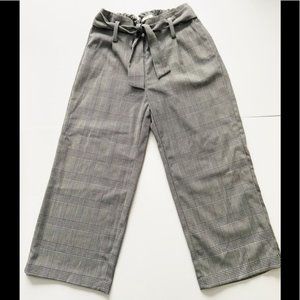 Girls Wide Leg Cropped Glen Plaid Pants.